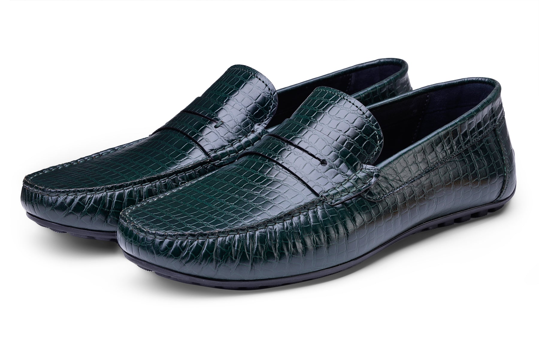 Driving Shoes Green Crocodile Loafers 4551 Calzoleria Toscana