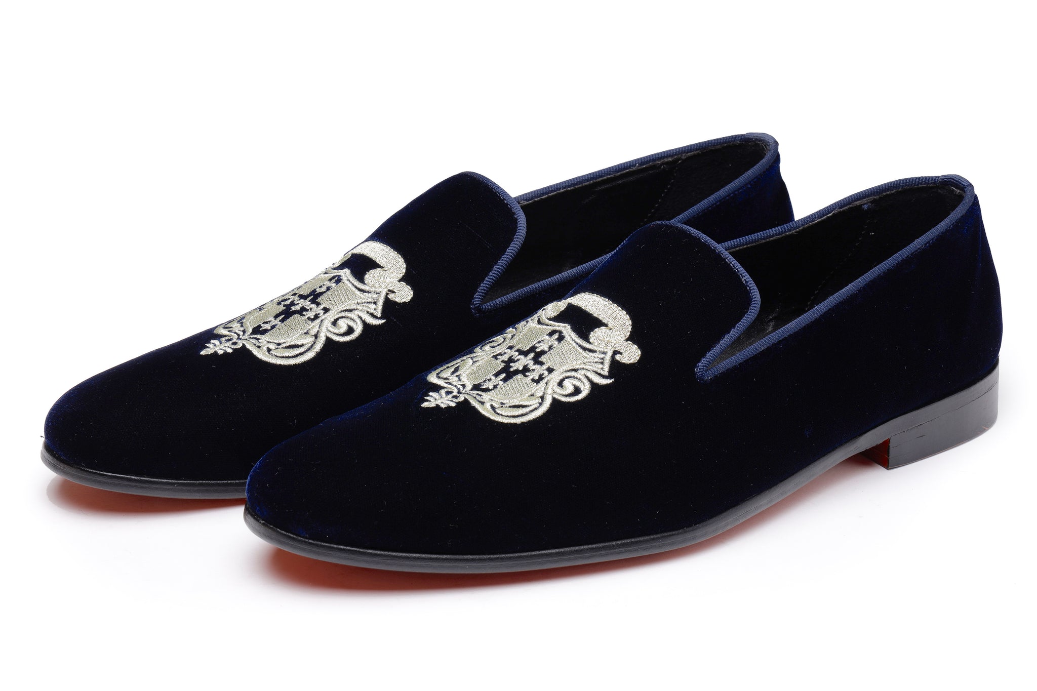 Zareer Navy | Embroidery Velvet Shoes for Men
