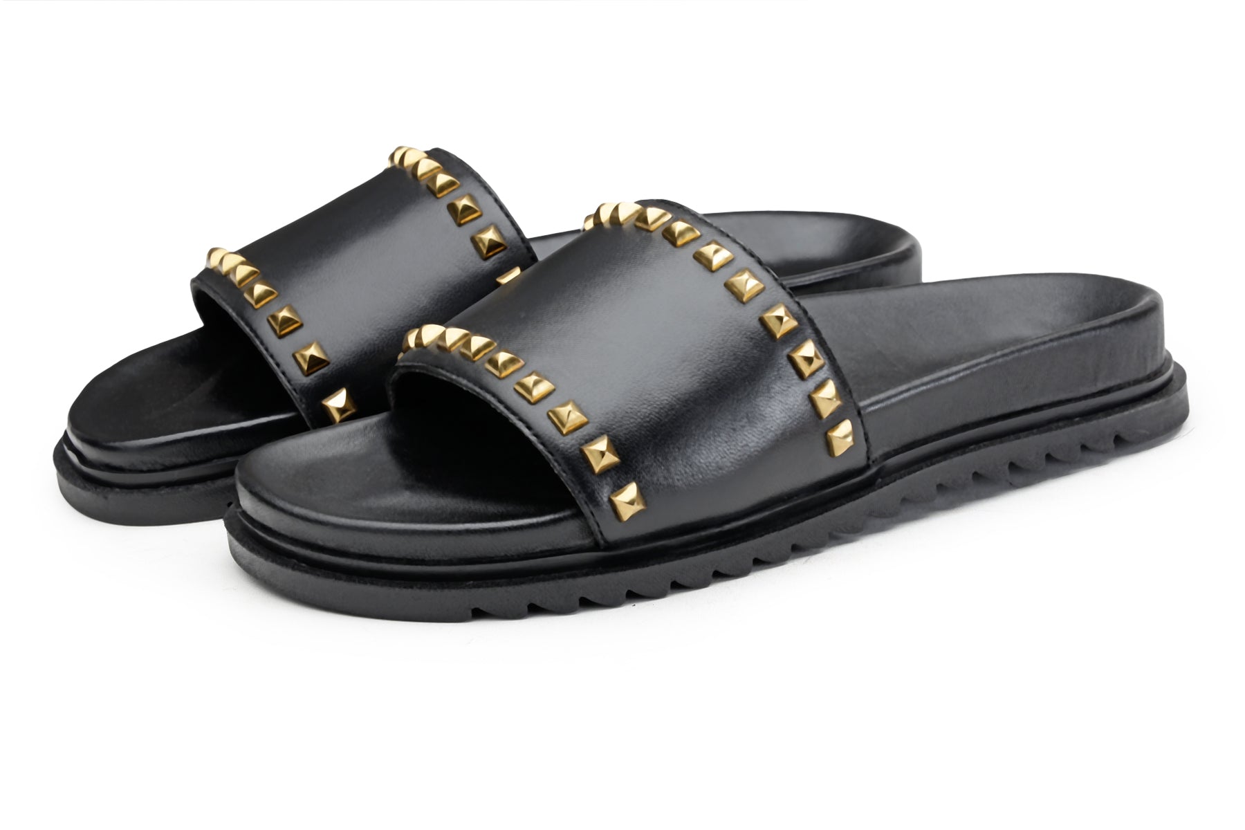 Leather Womens Studded Sliders Alisa White Studded Sliders KELLIE