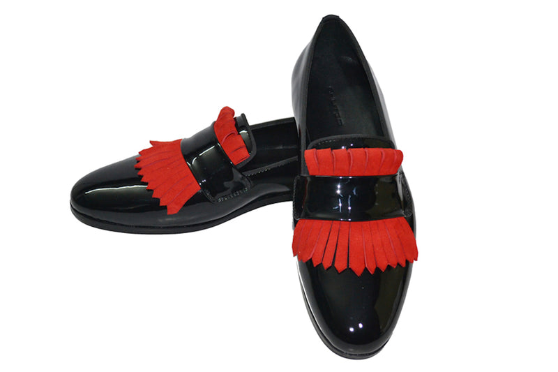 Black Patent Red Fringes