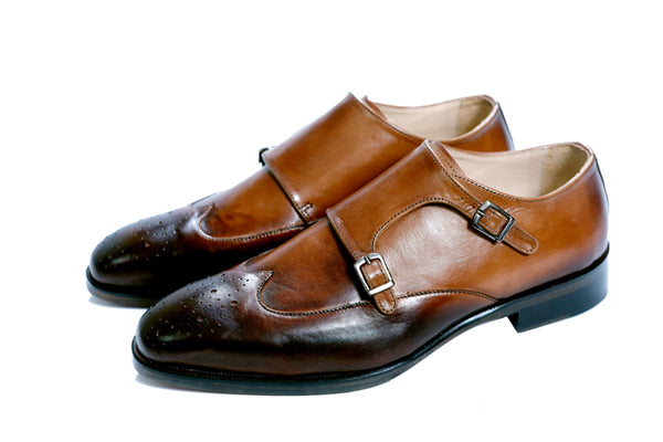 Enzo Double Monk Tan Burnished