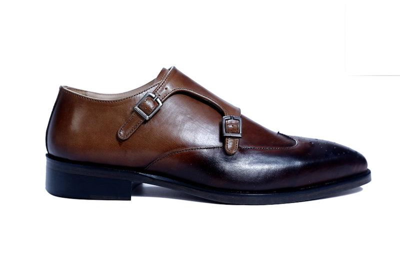 Enzo Double Monk Tan Burnished
