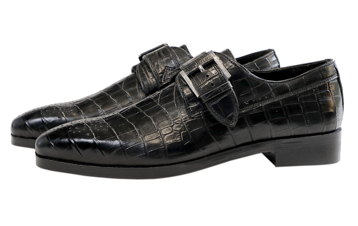 Cesar Croco Coal Monk Shoes | Shutiq