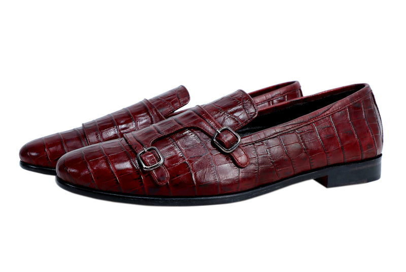 Croco Double Monk Burgundy