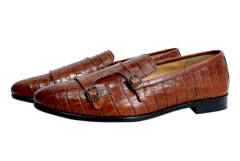 Croco Double Monk Tan